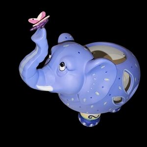 Charming Blue Elephant Stuffed Animal with Butterfly
